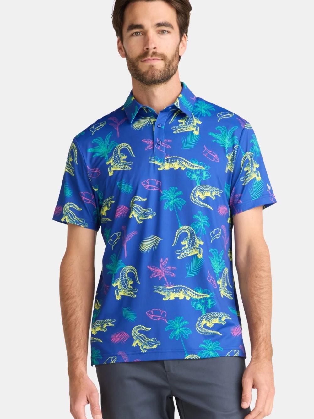 Birdie Bound Crocodile Performance Polo Size 2XL Golf Preppy Athletic Tropical